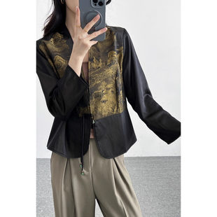 精细提花奢华感新中式 外套女C08048 V领一粒扣气质24秋款