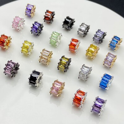 高保色铜镀金银白k色镶梯方锆石