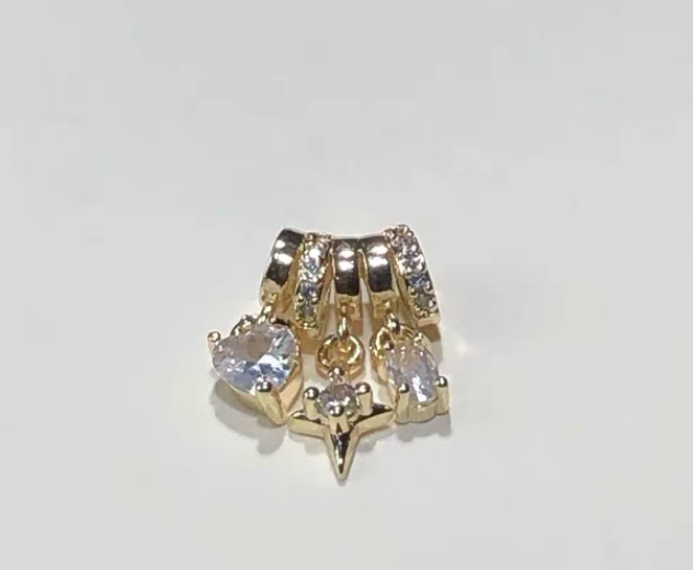 14k包金镶爱心芒星提溜隔珠流苏水晶吊坠diy手工饰品配件文玩批发