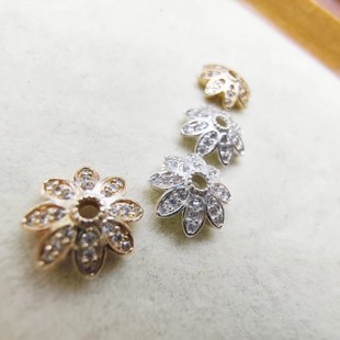 14k高保色镀金镶锆石花朵花托diy手工制作饰品材料手串隔珠配件