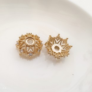 9mm-16mm高保色14k镶钻六芒星花托水晶手串diy配件珍珠项链手工