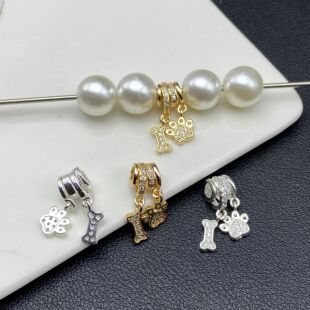 14k包金保色镶锆石猫爪骨头流苏吊坠diy手链项链水晶挂件饰品配件