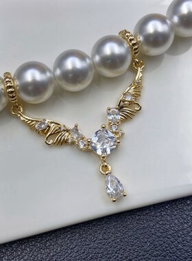 高保色镶钻仙气双吊天使翅膀水滴水晶手链项配件串珠diy饰品手工