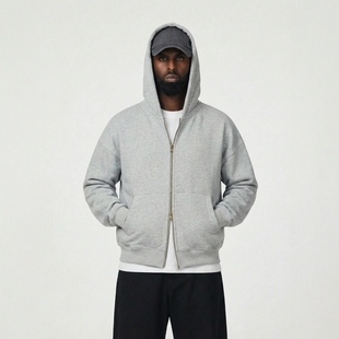 保暖加厚ins潮牌休闲外套 双拉链连帽卫衣男士 SGC美式 加绒BOXY短款