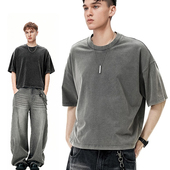 型t恤270G重磅复古纯棉宽松圆领短袖 SGC美式 水洗Boxy短宽版 夏潮男