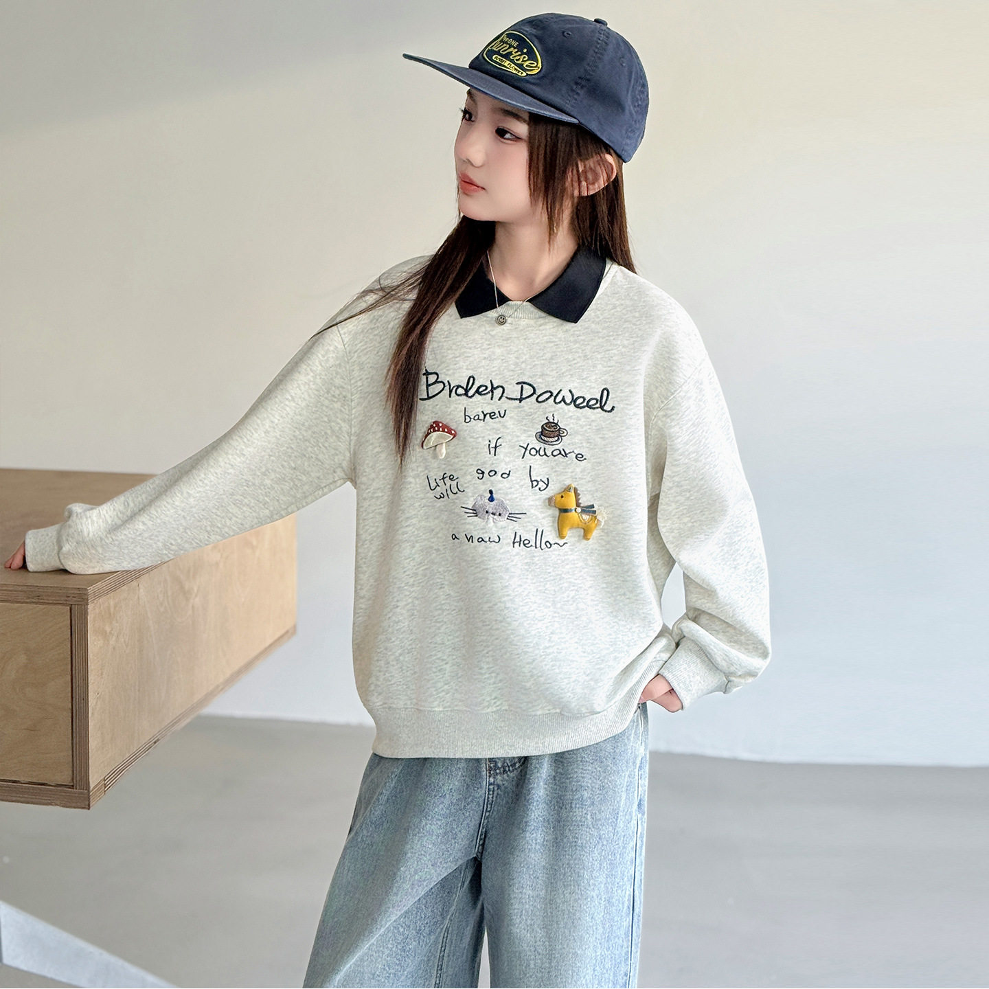 女童假两件卫衣2026春季新款巨好看POLO领女中大童休闲打底衫上衣