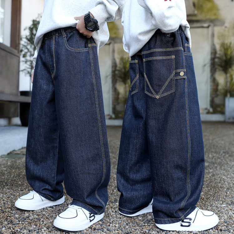 儿童装男童春秋款牛仔裤2026新款大童宽松休闲潮牌洋气复古长裤子