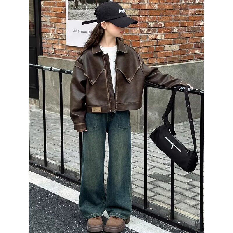 女童皮衣外套春秋装2026新款中大童洋气时髦上衣女孩夹克机车服潮