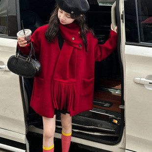 女童装冬款中长款韩版毛呢大衣女孩加厚保暖外套洋气时尚呢子大衣