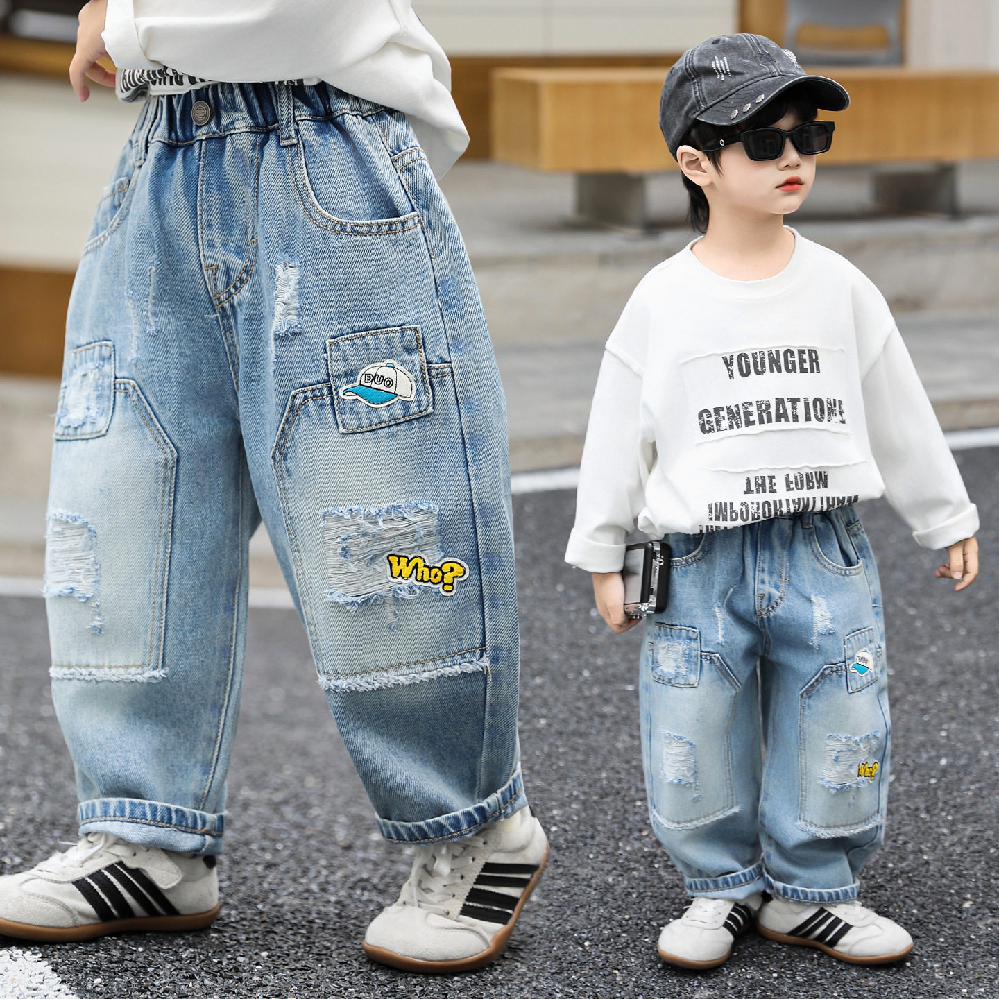 儿童牛仔裤春装男童裤子2026新款韩范痞帅小男童装春秋男宝阔腿裤