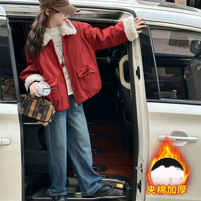 女童秋冬装外套2025新款初中生夹棉加厚毛领派克服中大童棉服洋气