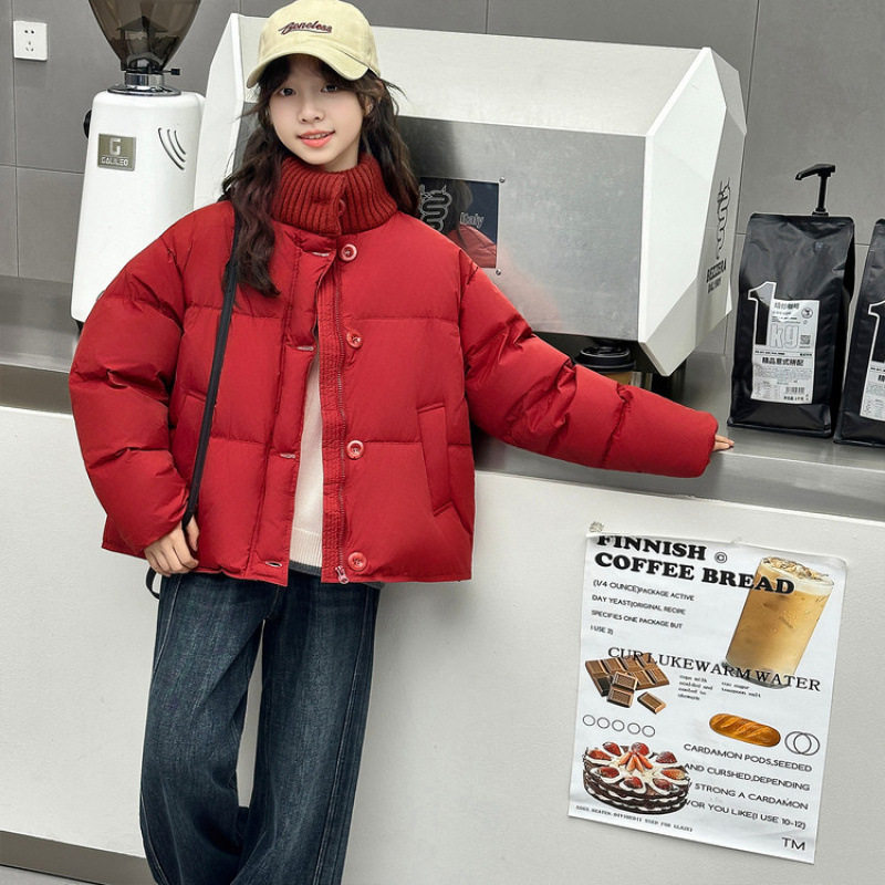 女童羽绒棉服冬季2025新款立领短款加厚棉衣中大童简约百搭棉袄冬