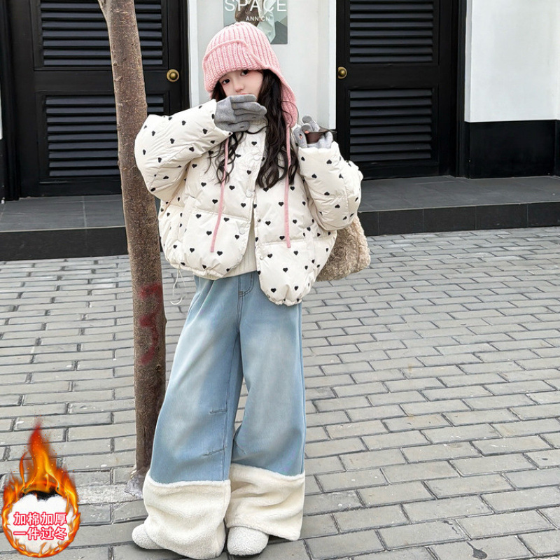 女童棉服2025新款今年流行爆款超好看爱心夹棉外套冬季加厚面包服