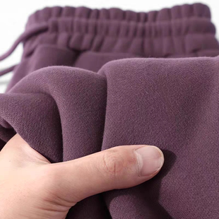 保暖亲肤休闲长裤 少见独特 重磅加绒加厚束脚卫裤 雾霾紫 色系
