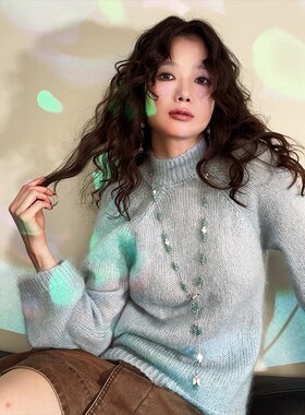 《蓝色葡萄树上的小鱼儿》蓝色磷灰石葡萄串与925纯银毛衣链