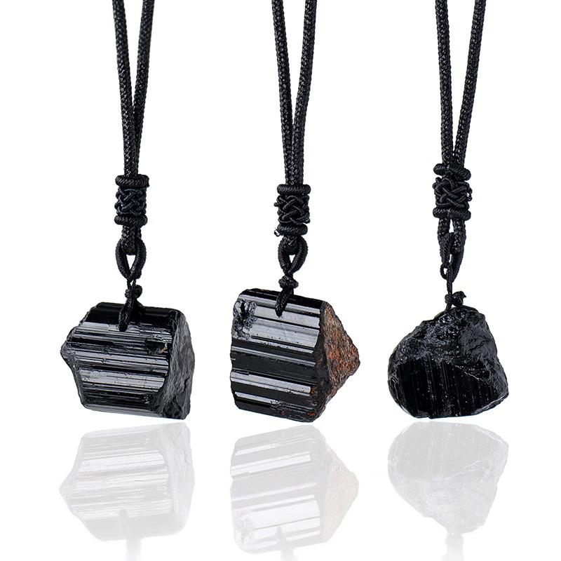 东海县天然水晶黑碧玺吊坠挂件 电气石原石矿标标本 跨境时尚项链