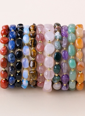 东海天然水晶滚石带隔珠手链手工编织可调节单圈手链水晶饰品手串