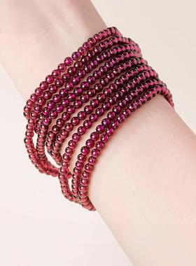 东海天然石榴石素圈手串紫牙乌石榴石多圈串珠手链女水晶手链饰品