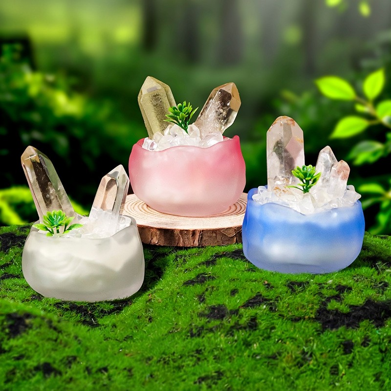 天然水晶柱单晶体水晶簇琉璃茶盏底座微景观盆栽工位装饰消磁摆件