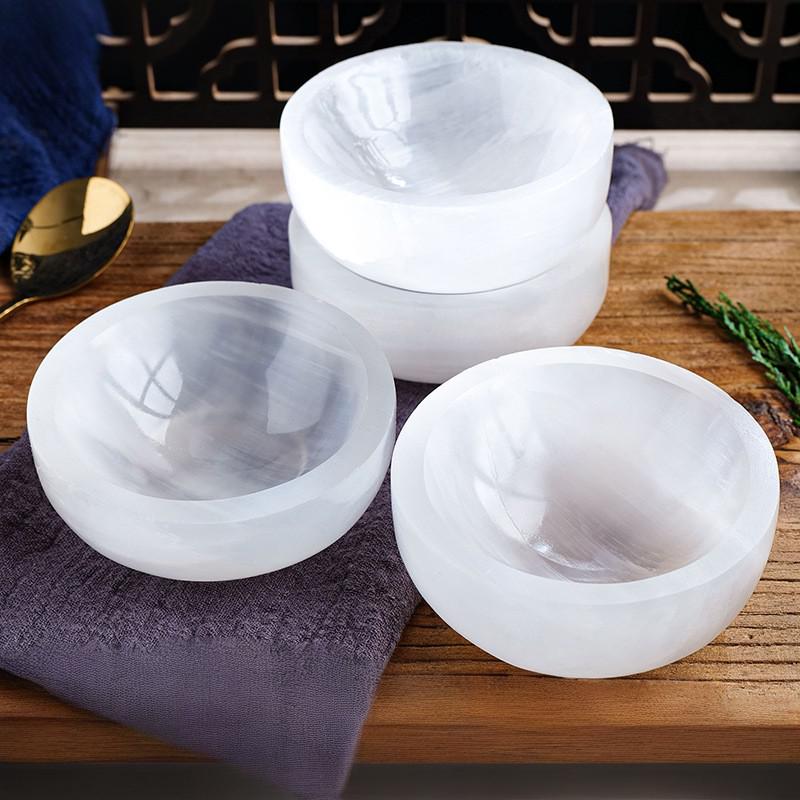 东海县天然水晶石摩洛石膏石碗水晶碗消磁冥想摆件家居水晶工艺品