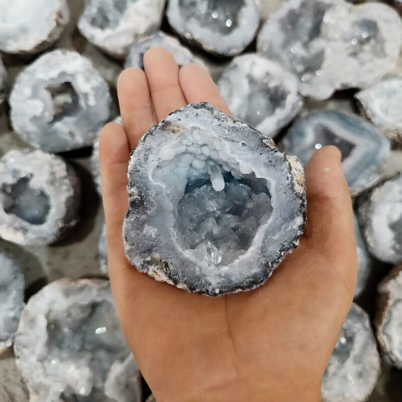 天然墨西哥对切青皮玛瑙晶洞摩洛哥晶洞原石厂家跨境直播