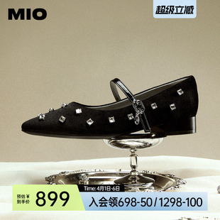 扣带浅口单鞋 MIO米奥2026春季 新款 尖头低跟一字式 水钻玛丽珍女鞋