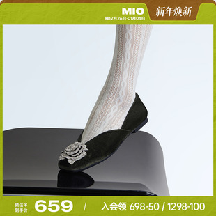 女工作鞋 mio米奥晚晚鞋 真皮显瘦方头单鞋 漆皮水钻浅口平底鞋 女鞋