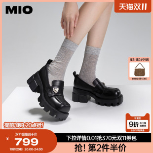 厚底英伦风豆豆鞋 方跟单鞋 MIO米奥女鞋 爱心钻饰乐福鞋 沈月同款
