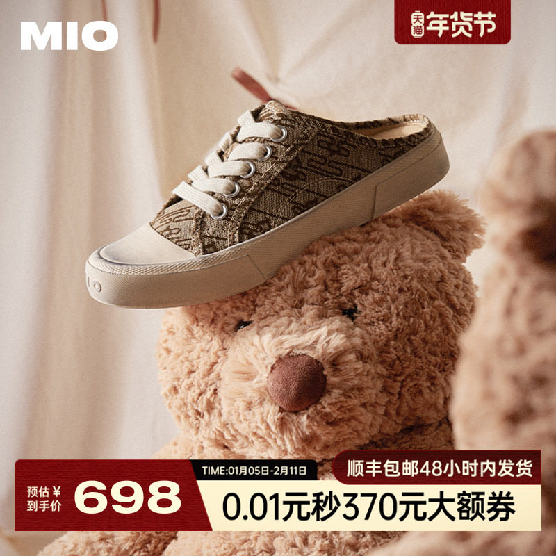 MIO米奥做旧帆布鞋拖鞋2025春季新款脏脏凉鞋休闲圆头一脚蹬女