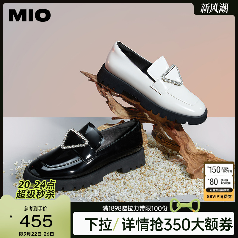 米奥厚底几何钻饰一脚蹬乐福鞋