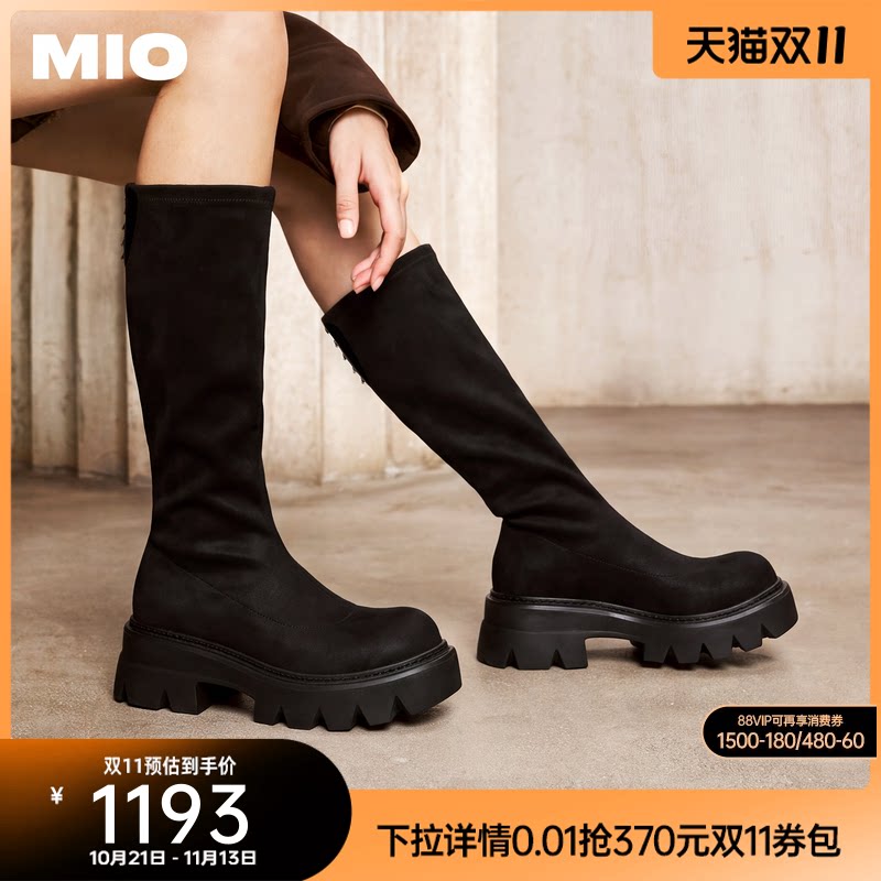 MIO米奥骑士靴2026冬季新款厚底增高6.5cm弹力绒面瘦瘦靴女长靴子