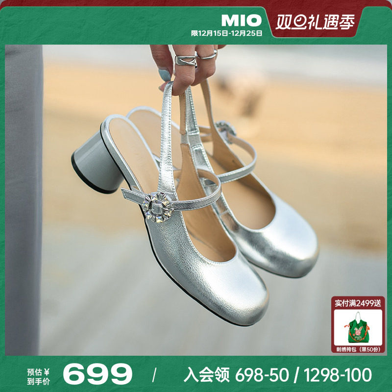 MIO米奥2025夏季新款甜美凉鞋搭扣设计圆头中跟百搭玛丽珍女鞋
