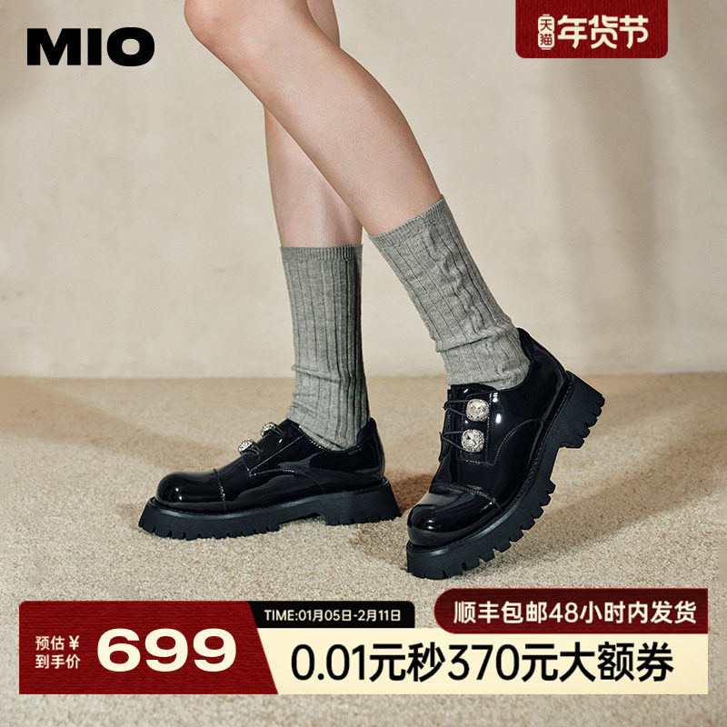 [希林娜依高同款]MIO米奥2025春季小皮鞋松糕鞋水钻单鞋牛津