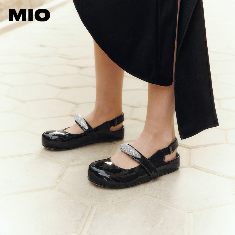 MIO米奥夏款玛丽珍鞋闪钻饰扣圆头甜美可爱风外穿凉鞋女包头拖