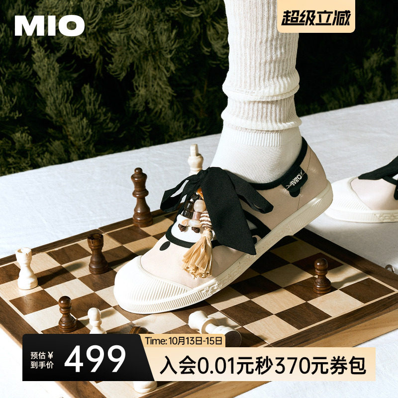 MIO米奥波点流苏玛丽珍2026春季新款芭蕾运动帆布鞋休闲板鞋女