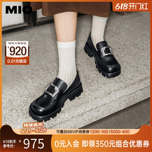 女鞋 MIO米奥2024年春季 纯色中跟深口单鞋 简约方扣通勤厚底乐福鞋