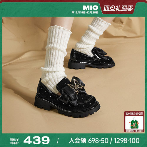 MIO米奥蝴蝶结小皮鞋中跟乐福鞋