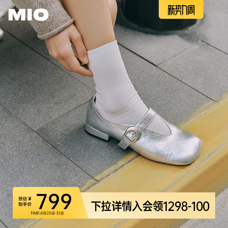 MIO米奥春款复古皮带扣玛丽珍鞋时尚甜美方头坡跟单鞋女小皮鞋