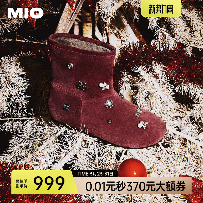 MIO米奥雪地靴金属饰冬季新款棉鞋加绒保暖毛毛时尚百搭靴子女鞋