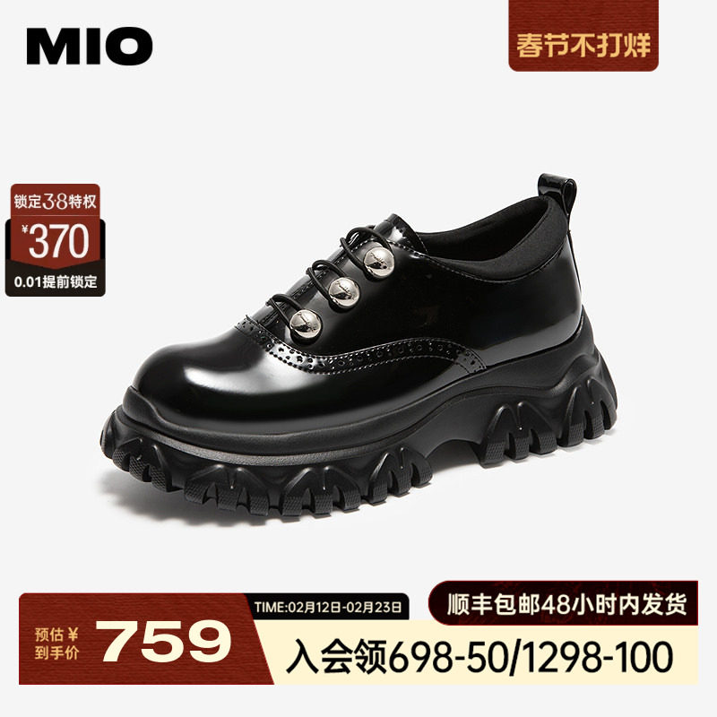 MIO米奥春夏牛津鞋女深口单鞋中性乐福鞋运动厚底增高德比鞋