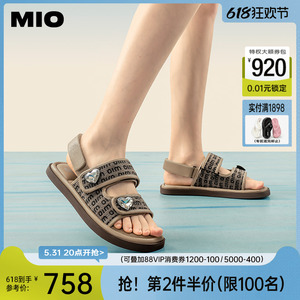 MIO米奥夏季低跟凉鞋梦幻爱心彩钻柔软舒适大气时尚休闲沙滩鞋女