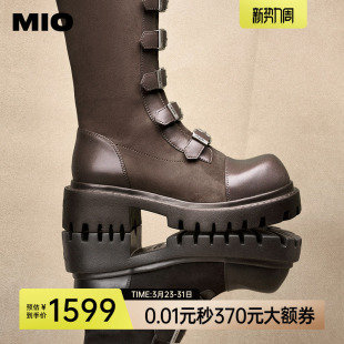 高筒朋克长靴 新款 MIO米奥机车骑士靴女款 西部牛仔皮扣带2025冬季