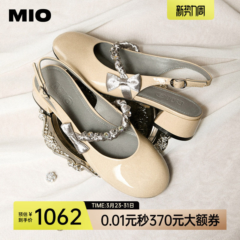 MIO米奥时装凉鞋女2026夏季新款蝴蝶结水钻圆头后空中跟玛丽珍