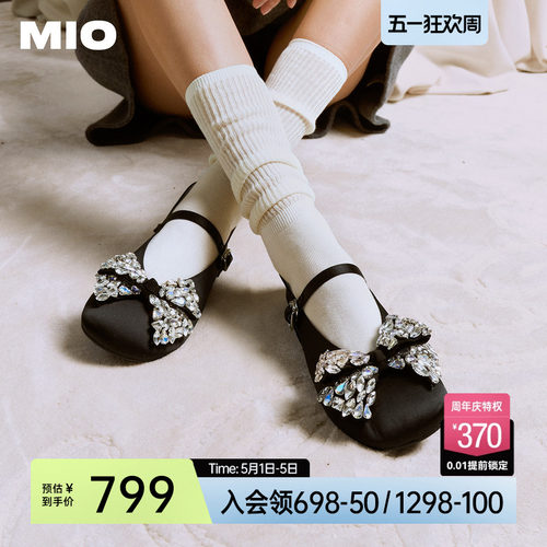 MIO米奥玛丽珍鞋2026春季新款圆头平底蝴蝶钻饰搭扣芭蕾舞鞋女鞋