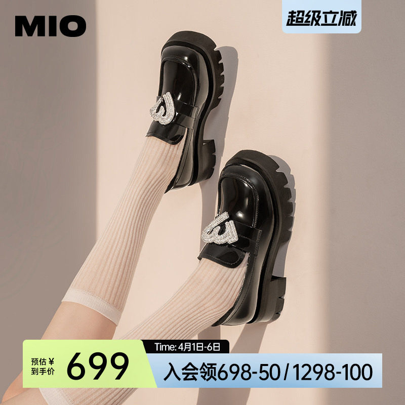 MIO米奥乐福鞋学院风可爱大头鞋复古增高6.5cm单鞋一脚蹬女鞋