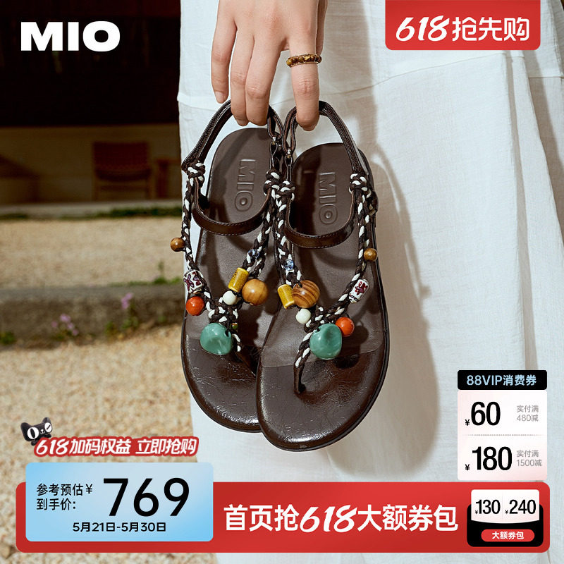 万茜同款MIO米奥凉鞋2026夏季新款夹脚拖鞋女罗马度假平底人字