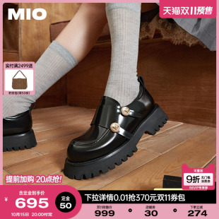 豆豆鞋 女英伦单鞋 MIO米奥乐福鞋 厚底黑色双搭扣皮鞋 双11预售