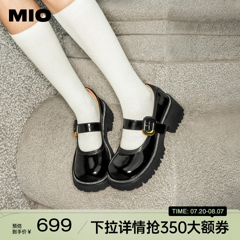 [刘些宁同款]MIO米奥秋季学院风单鞋高跟一字带玛丽珍女鞋
