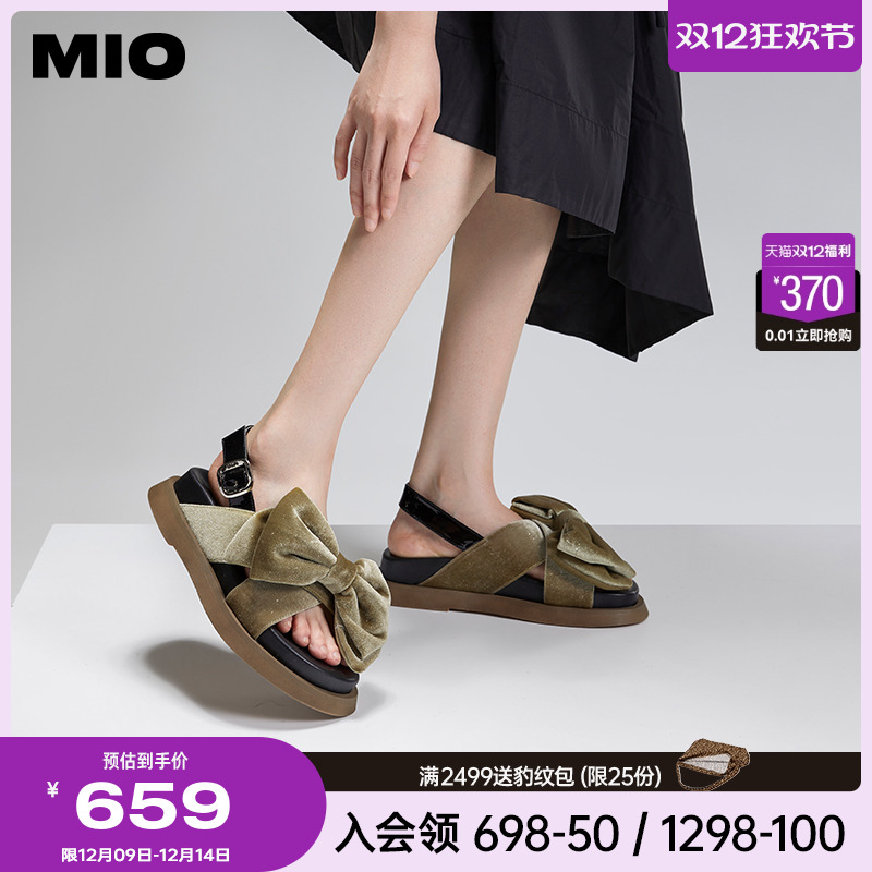 【吴谨言同款】MIO米奥欧美风平跟凉鞋蝴蝶结休闲沙滩鞋女鞋