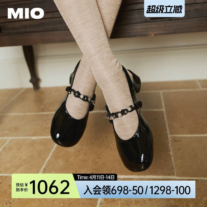 MIO米奥时装凉鞋女2026夏季新款蝴蝶结水钻圆头后空中跟玛丽珍